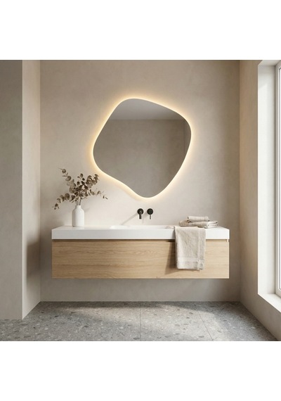 96x96 Cm Organic Form Dimmable Dokunmatik Led Ayna Günışığı 3000k Sarı