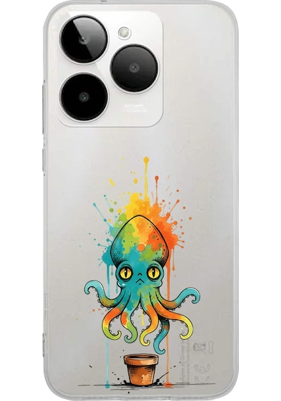 General Mobile Era 30 İle Uyumlu Splash Ahtapot Tasarımlı Şeffaf Silikon Kılıf 051a