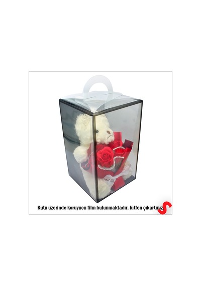 Pvc Kutulu,pelüş Ayıcıklı Ve Metal Taçlı Çiçek Buketi 28cmx18cm Renkli