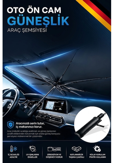 Araç Ön Cam Güneşliği Şemsiyesi Katlanabilir Oto Güneşlik Perdesi Uv Korumalı Isı Önleyici 0918 136cmx75cm