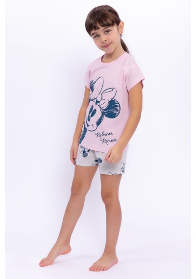 Minnie Mouse Lisanslı Açık Pembe Kız Çocuk Şort Takım 5274-28956 Açık Pembe