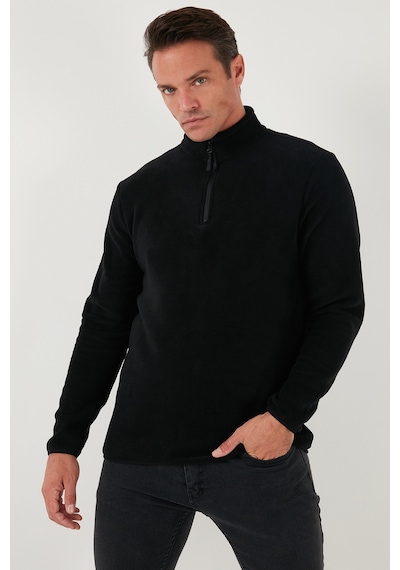 Buratti Slim Fit Yarım Fermuarlı Dik Yaka Erkek Polar 5906003 Siyah