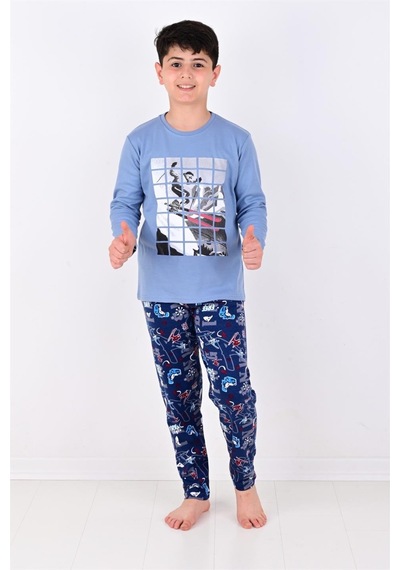 Vitmo Erkek Çocuk Winter Games Uzun Kollu Pijama Takımı Mavi