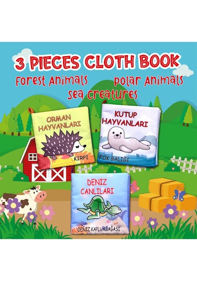 3 Kitap Tox Orman Deniz ve Kutup Hayvanları Kumaş Sessiz Kitap
