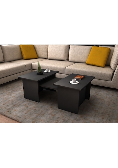 Alina Modern 3'lü Orta Sehpa Zigon Takım 90 CM Wood Siyah