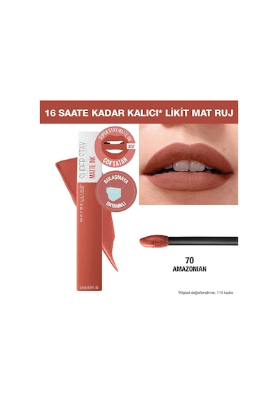 Super Stay Matte Ink Unnude Likit Mat Ruj - 70 Amazonian - Kahverengi 125
