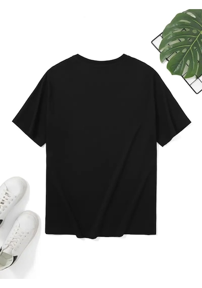 Modi Baskılı Oversize Bisiklet Yaka T-shirt - Siyah - Mymg158846