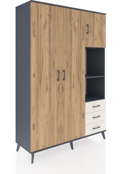 Hyperion Dolap 5 Raflı 3 Çekmeceli Tek Askılı 132x44x195 Antr... Antrasit