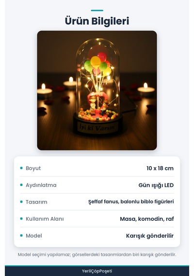 Biblolu Balonlu Ledli Fanus Standart