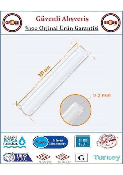 Çubuk Mum Silikon Şeffaf - 11.2x300mm Kalın - 10 Adet