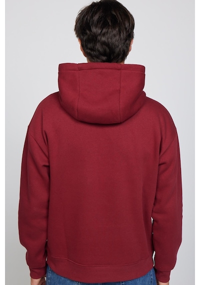 Tudors Oversize Pamuk Kapüşonlu Basıc Unisex Bordo Sweatshirt-29404-bordo Bordo