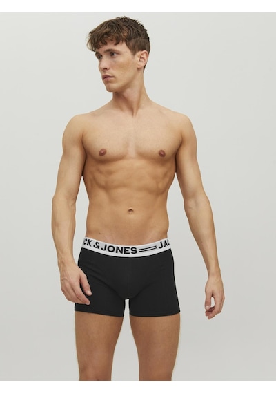 Jack & Jones Erkek Logolu Düz 3'lü Boxer Paketi - Sense Black Siyah