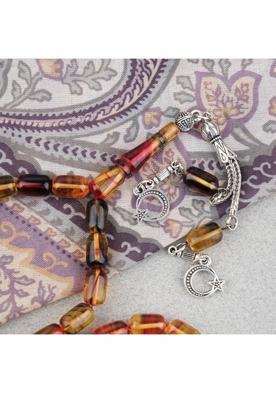 Sıkma Kehribar Kapsül Kesim Alpaka Püsküllü 7x11mm Tesbih 71271646