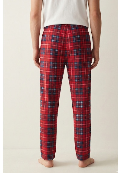 Elemge Kareli Erkek Pijama Altı Yumuşak Süet Kumaş Rahat Kesim Cepli Ipli Relax Fit Kırmızı Ekoseli Esnek