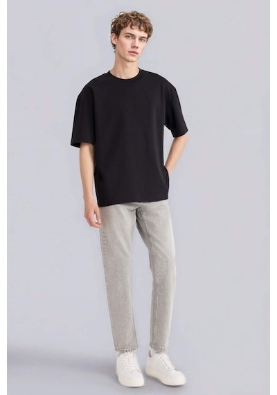 Defacto Oversize Geniş Kalıp Bisiklet Yaka Kısa Kollu Basic Düz Ağır Kumaş Tişört X3926az26spbk81 Siyah-bk81