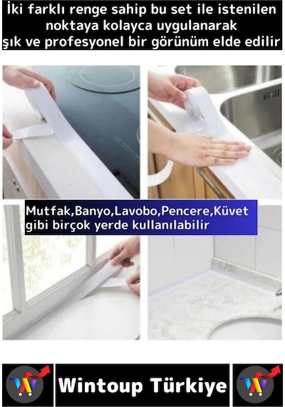 Bantseti Mutfak Lavabo Pencere Sızdırmaz Kenar Yalıtım Bandı Çok Şık Beyaz-gri 3.2 Metre Dörtlü Set