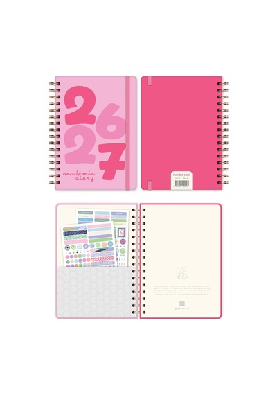 2026-2027 A5 Spiralli Akademik Haftalık Ajanda 16 Aylık - Baby Pink Çok Renkli