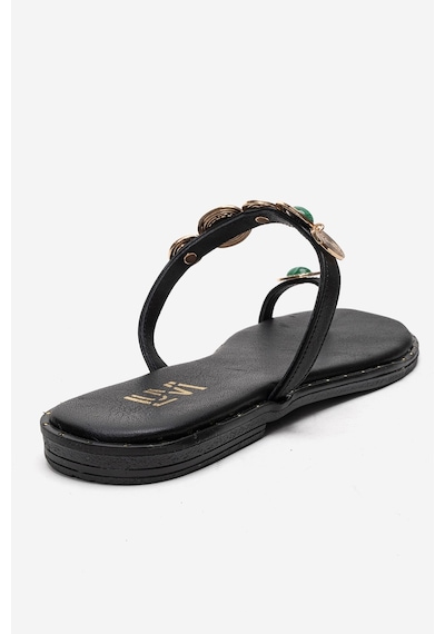Luvishoes Martınez Siyah Yeşil Tokalı Hakiki Deri Kadın Parmak Arası Terlik