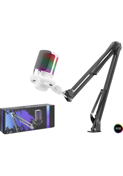 Hadron Me6s35w Gaming Rgb Mikrofon Seti Ayarlı Masa Kolu Type-c 192khz 24bit - Beyaz