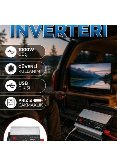 1000w Taşınabilir Araç İnverteri Aküden Elektrik Dönüştürücü Usb Ve Priz Çıkışlı