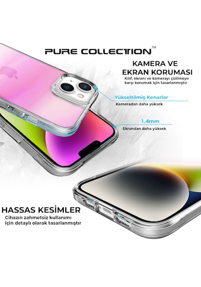 Bix iPhone Uyumlu 13 / 14 Pure Rainbow Renk Geçişli Şeffaf Kılıf Çizilmeye Dayanıklı Darbe Emici Parmak İzi Önleyici Pembe Bix iPhone Uyumlu 13 / 14 Pure Rainbow Renk Geçişli Şeffaf Kılıf Çizilmeye Dayanıklı Darbe Emici Parmak İzi Önleyici Pembe