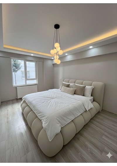 Most Piatto Premium Bazalı Karyola Ekru Bukle Kumaş 180x200 Cm. Yatak İçindir Evinize Teslim 180 x 200