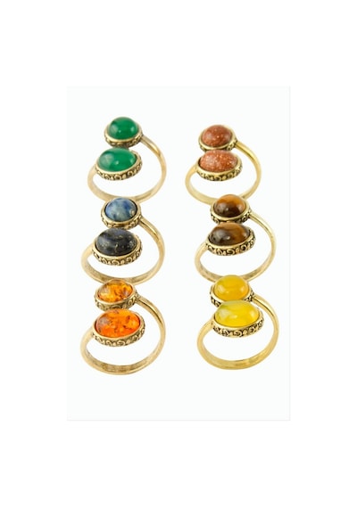 Oval Yuvarlak Doğaltaşlı Otantik Yüzük - Lapis N145 Çok Renkli