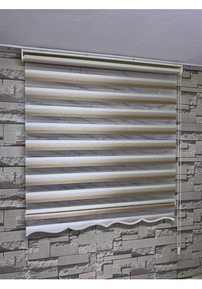 Krem Kahve Geçişli Zebra Perde(Etekli)