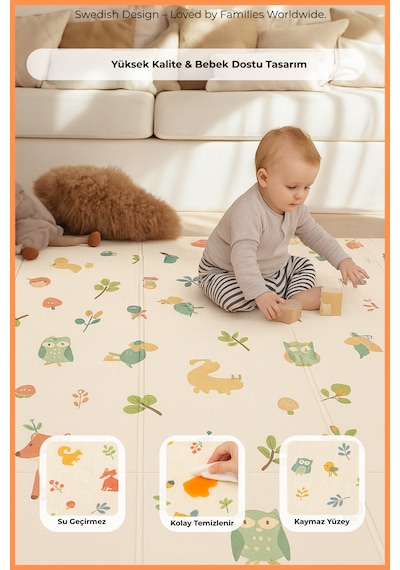 Safari Walk Çift Taraflı Katlanabilir Oyun Halısı Ve Matı Premium Seri Taşıma Çantalı-180x120