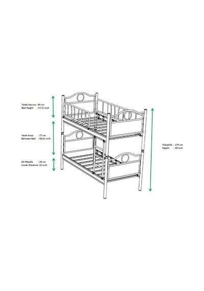 Argimo Argimo Zümrüt Bebek Çocuk Odası Ahşap Başlıklı Metal Ranza ve Karyola 80 x 160 CM Yatak Ölçülü Argimo Argimo Zümrüt Bebek Çocuk Odası Ahşap Başlıklı Metal Ranza ve Karyola 80 x 160 CM Yatak Ölçülü
