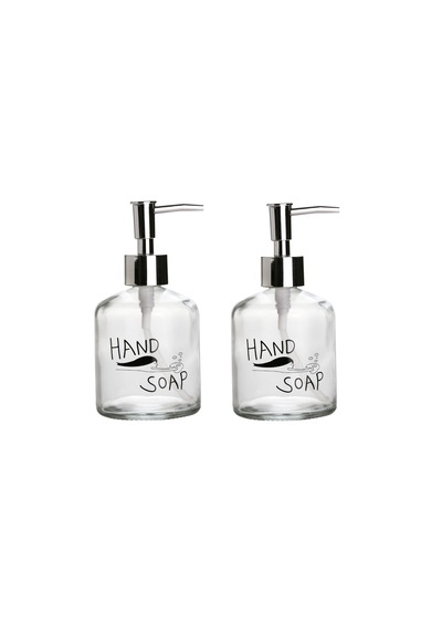Banyo Seti Cam Sıvı Sabunluk 2 Adet,el Sabunu Yazılı 300ml 7,6x15 Çok Renkli