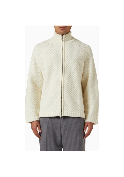 About Blank Bobble Örgü Fermuarlı Flanel Ceket, Kırık Beyaz Yün Karışımı Krem