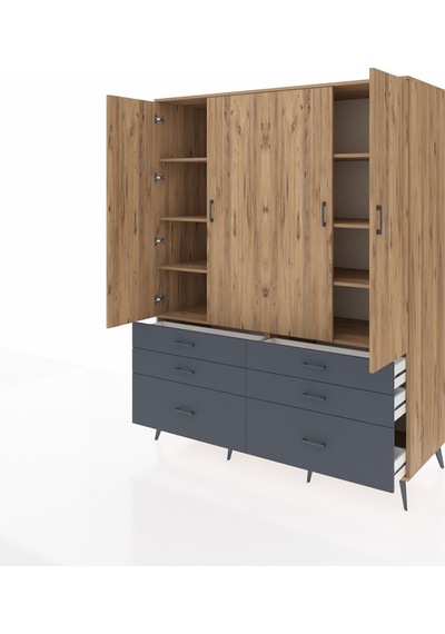 Kronos Gardrop 8 Raflı 6 Çekmeceli 4 Kapaklı 176x59x221 Çam-çam/antrasit Çam/antrasit Kronos Gardrop 8 Raflı 6 Çekmeceli 4 Kapaklı 176x59x221 Çam-çam/antrasit Çam/antrasit