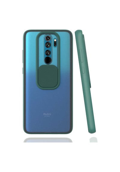 Kilifone - Xiaomi Uyumlu Redmi Note 8 Pro - Kılıf Slayt Sürgülü Arkası Buzlu Lensi Kapak - Koyu Yeşil