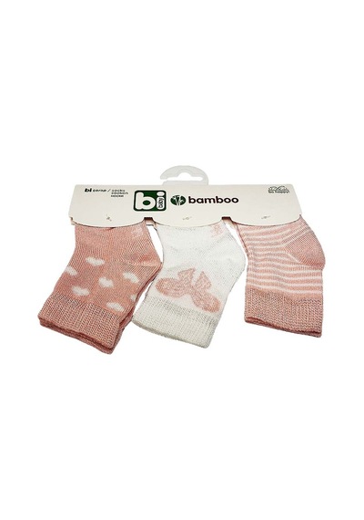 Bibaby Bambu Bebek Çorabı 3 Lü 0-6 Ay - Pembe Kelebek - Beyaz Pembe - Beyaz