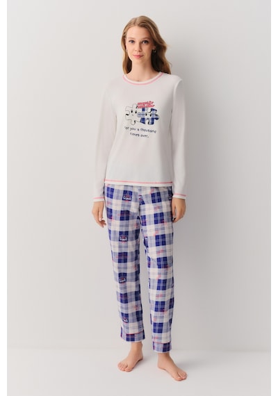 Suwen Friends Pijama Takımı Sh26234660375 Mavi Ekoseli