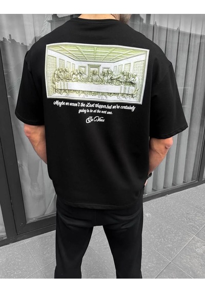Assema Erkek Baskılı T-shirt Kısa Kol Bisiklet Yaka Regular Fit Rahat Kalıp Günlük Tişört - Siyah Çok Renkli