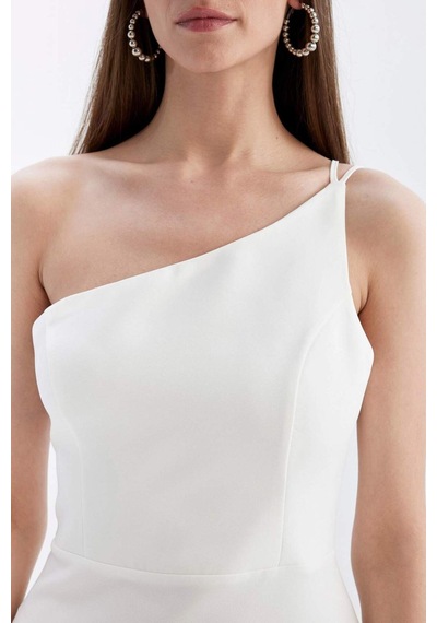 DeFacto Bodycon Vücudu Saran Tek Omuzlu Kolsuz Mini Abiye Elbise D3272AXNSWT32
