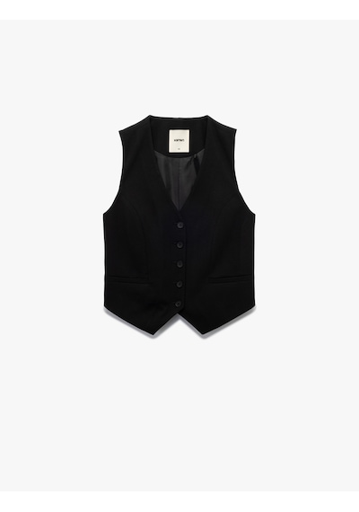 Koton Krep Kumaş Astarlı V Yaka Düğmeli Blazer Yelek Siyah 6wak20004pw Siyah Koton Krep Kumaş Astarlı V Yaka Düğmeli Blazer Yelek Siyah 6wak20004pw Siyah