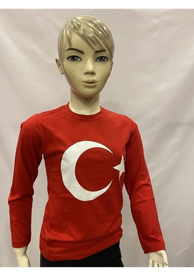 Çocuk Uzun Kollu Bayraklı Sweet Badi Tişört Kırmızı