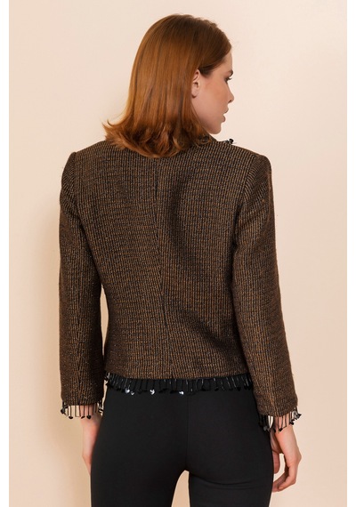 Serpil Exclusive Kadın Püskül Detaylı Kısa Blazer Ceket Kahve