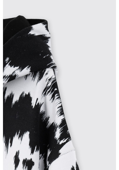Panço Kız Çocuk Desenli Kapüşonlu Siyah Sweatshirt