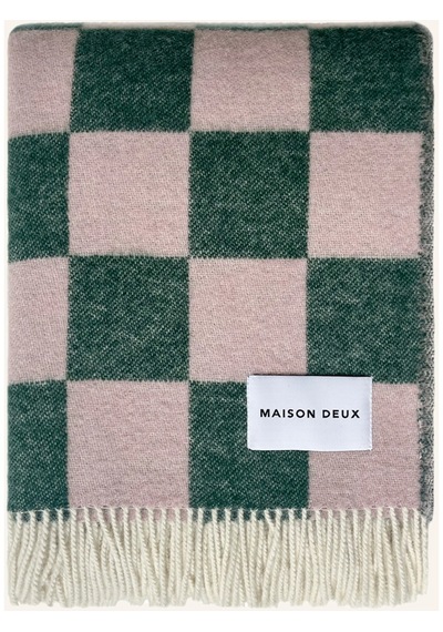 Maison Deux Saf Yün Kare Desenli Lüks Çift Taraflı Jakarlı Battaniye 130 X 200 Cm Yün Battaniye Çok Renkli