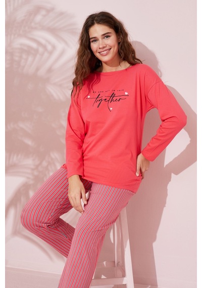 Siyah İnci Pamuklu Örme Pijama Takım 24240151 NAR ÇİÇEĞİ