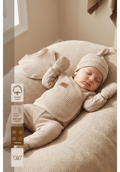 Minory Baby - %100 Pamuk 5'li Hastane Çıkışı Seti Yenidoğan 5'li Set Waffle Kumaş Battaniyesiz Kahverengi Kahverengi Minory Baby - %100 Pamuk 5'li Hastane Çıkışı Seti Yenidoğan 5'li Set Waffle Kumaş Battaniyesiz Kahverengi Kahverengi