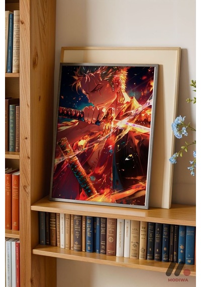 One Piece Zoro Savaşçı Anime Poster, Siyah Çerçeveli Duvar Tablosu - Anime Severlere Özel Hediye