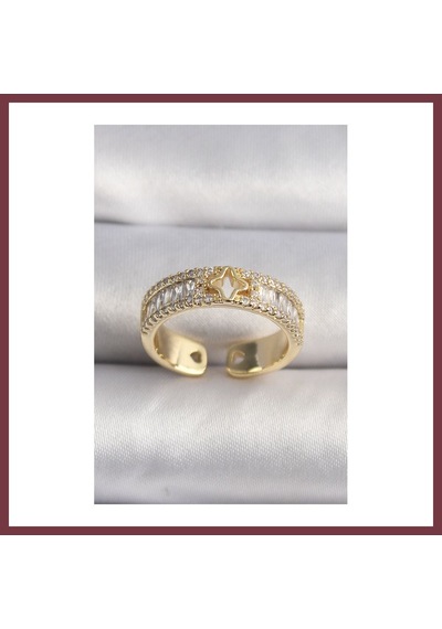 Storeşahin Pirinç Gold Renk Zirkon Taşlı Yıldız İşleme Vıp Seri Kadın Yüzük Shn0720