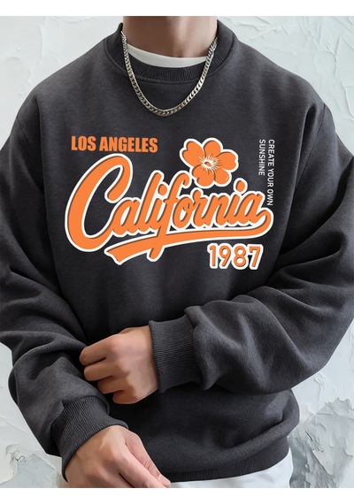 Startmore Startmorelos Angeles Kaliforniya 1987 Baskılı Erkek Sweatshirt Kışlık Bol Kapüşonlu Spor Bisiklet Yaka Antrasit