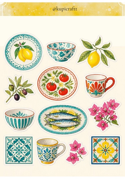 5 Sayfa Akdeniz Esintisi - İtalya Sticker Seti Ajanda Scrapbook Journal Etiket - 931269515 Diğer