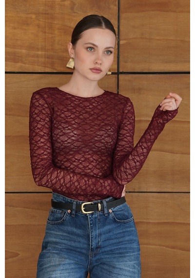 Verymoda Dantel Bluz F2092 Mürdüm
